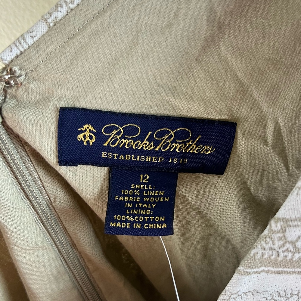 NWT ($698 retail) STUNNING Brooks Brothers Linen dress size 12 - tan and white - Picture 12 of 12